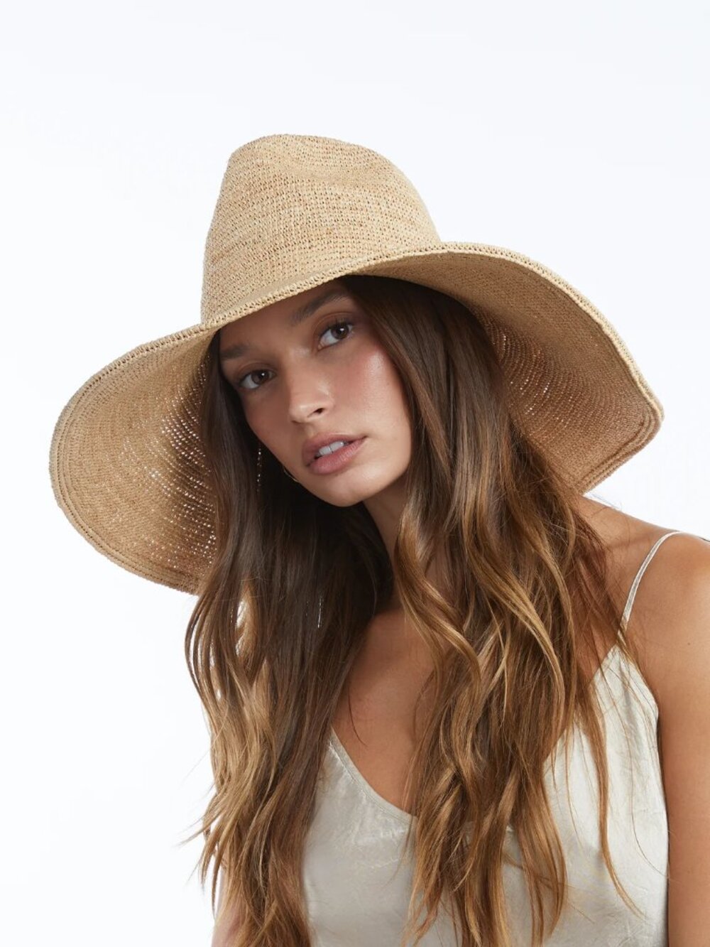 New Wyeth Lina Raffia Packable Adjustable Wide Brim Natural Sun Hat One Size NWT - Picture 2 of 14
